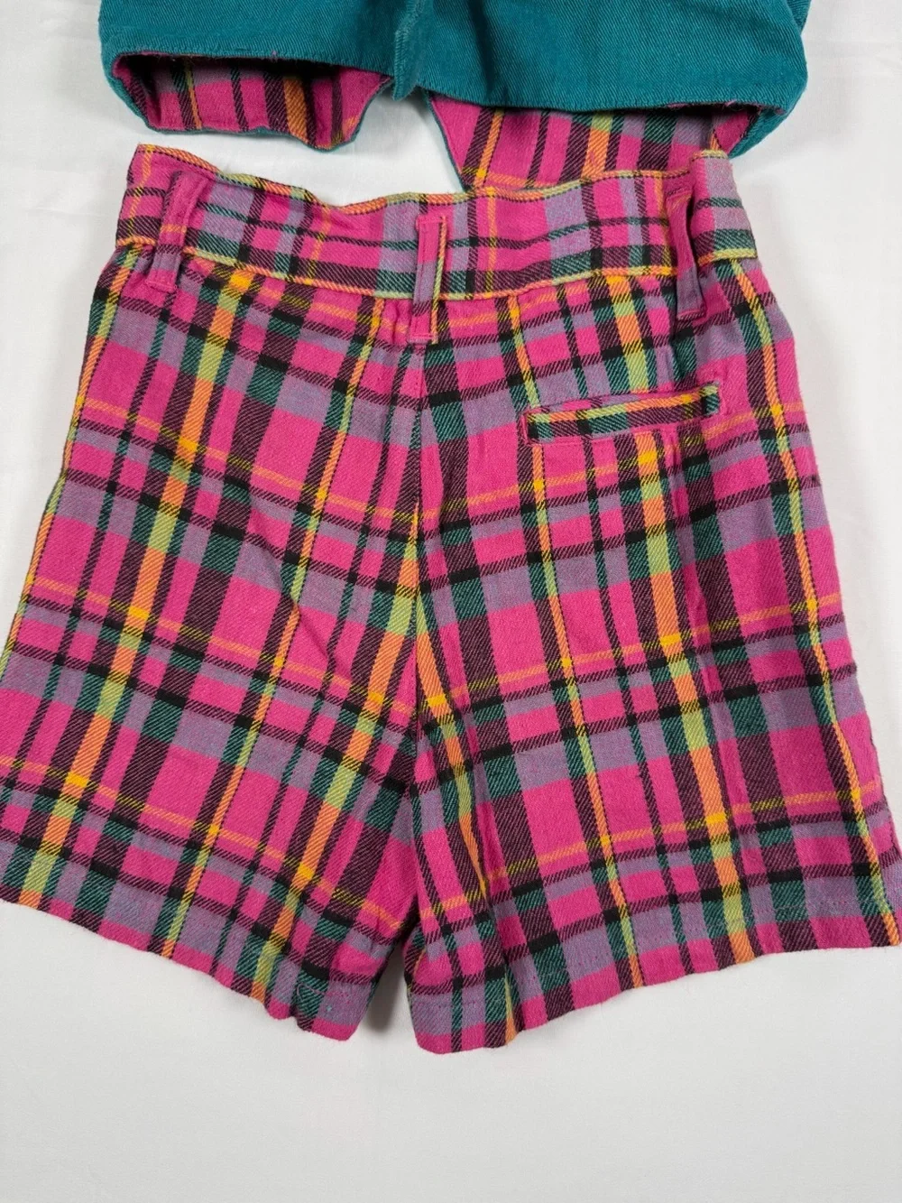 VINTAGE YAKKITY YAK 1990s Reversible Plaid Vest & Shorts Set Size 5 Cotton Rayon